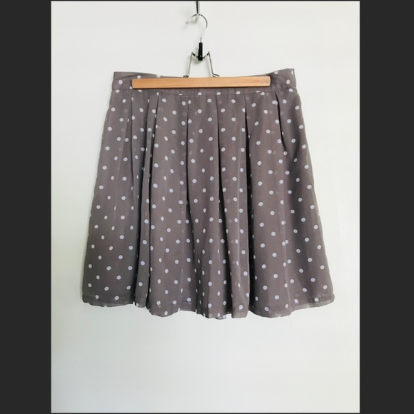 H&M brown polka dots A-line pleated mini skirt size 10 - Picture 3 of 12